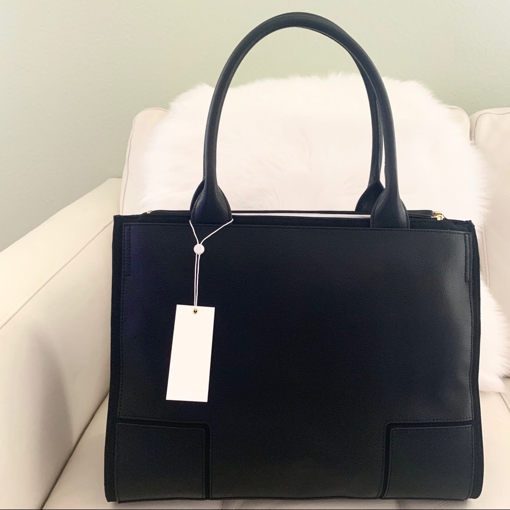 Tory Burch ella canvas tote black shoulder tote - Picture 2 of 8